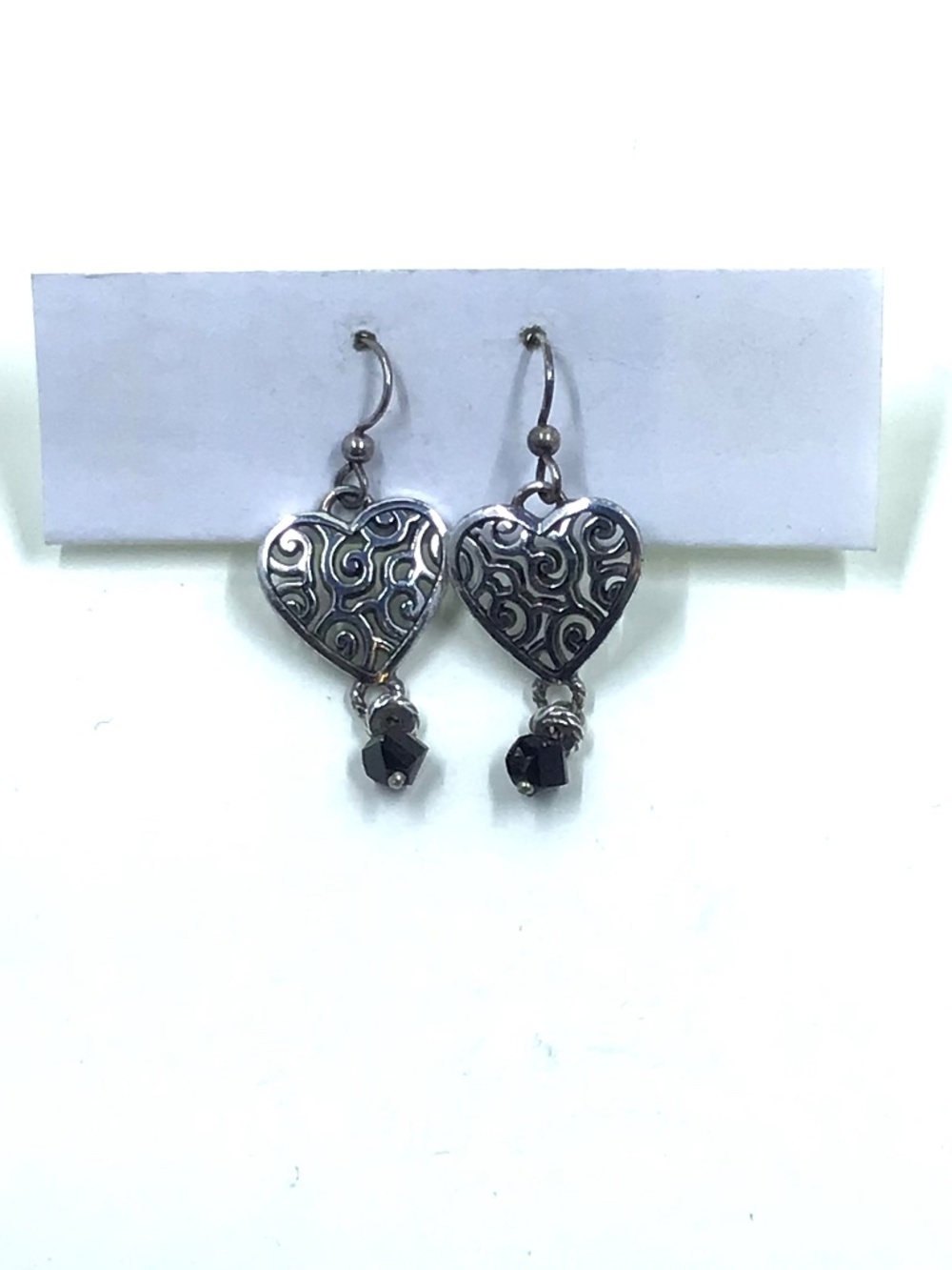 Brighton Silver Heart Dangle Earrings with Black Bead